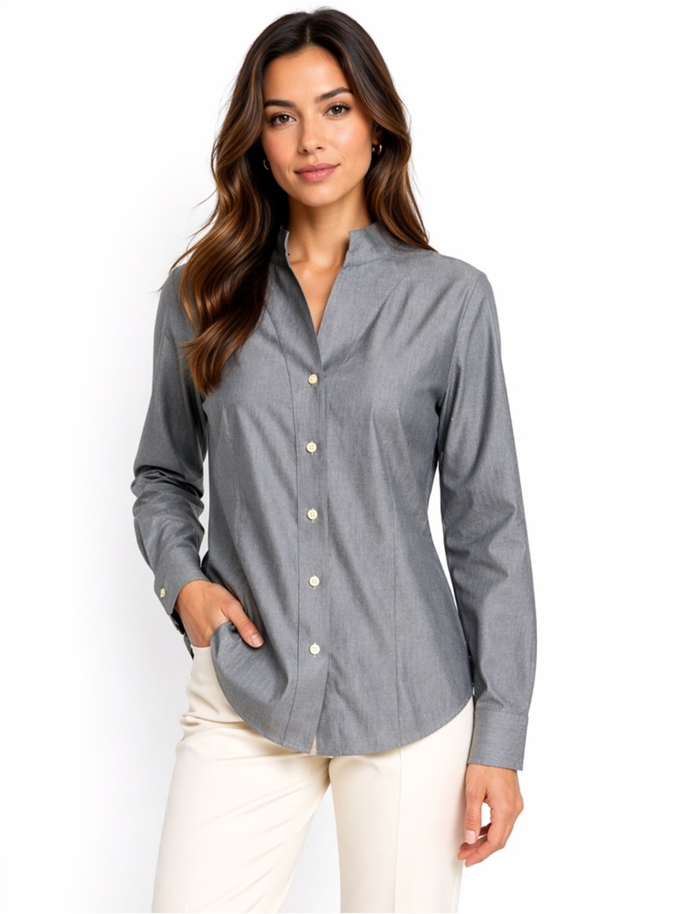 Orvis Wrinkle Free Button Down Shirt Gray Long Sleeve Cotton Size 14‎ Classic